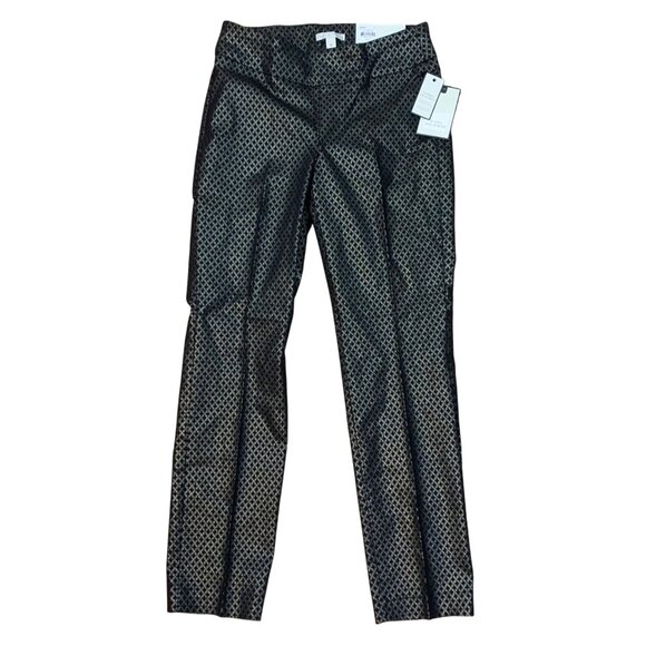 NWT Dana Buchman Slim Straight Mid Rise Black/Gold Diamond Jacquard Pants SZ S - Picture 1 of 6